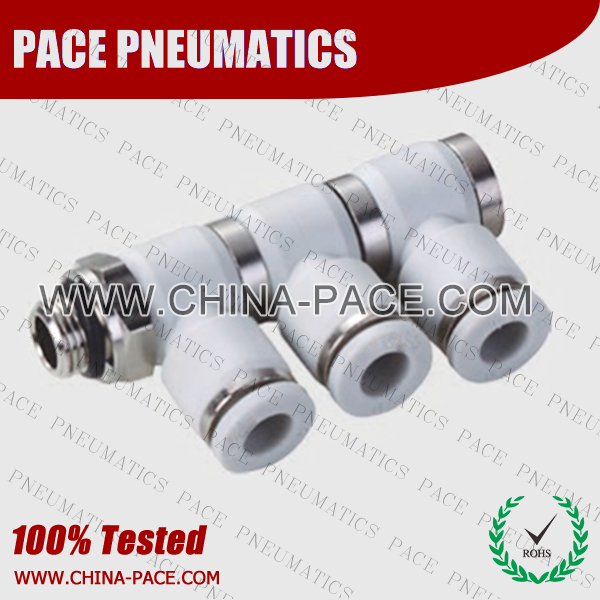 G Thread Triple male elbow push in fittings, pneumatic fittings, one touch fittings, push to connect fittings, air fittings